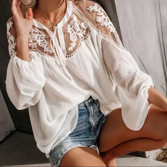 Whispering Winds embroidery mesh bohemian top - Picture 2 of 3